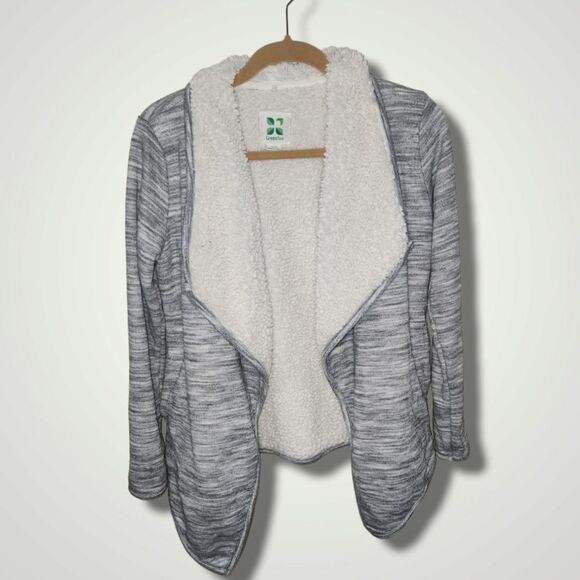 Green Tea Womens Sherpa Wrap Cardigan Size small Gray Open Front - Picture 3 of 7